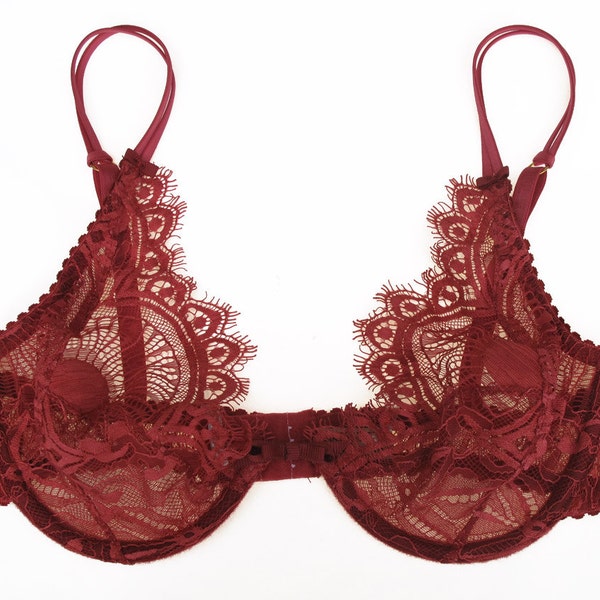 Soutien Gorge en Dentelle Chantilly Bordeaux