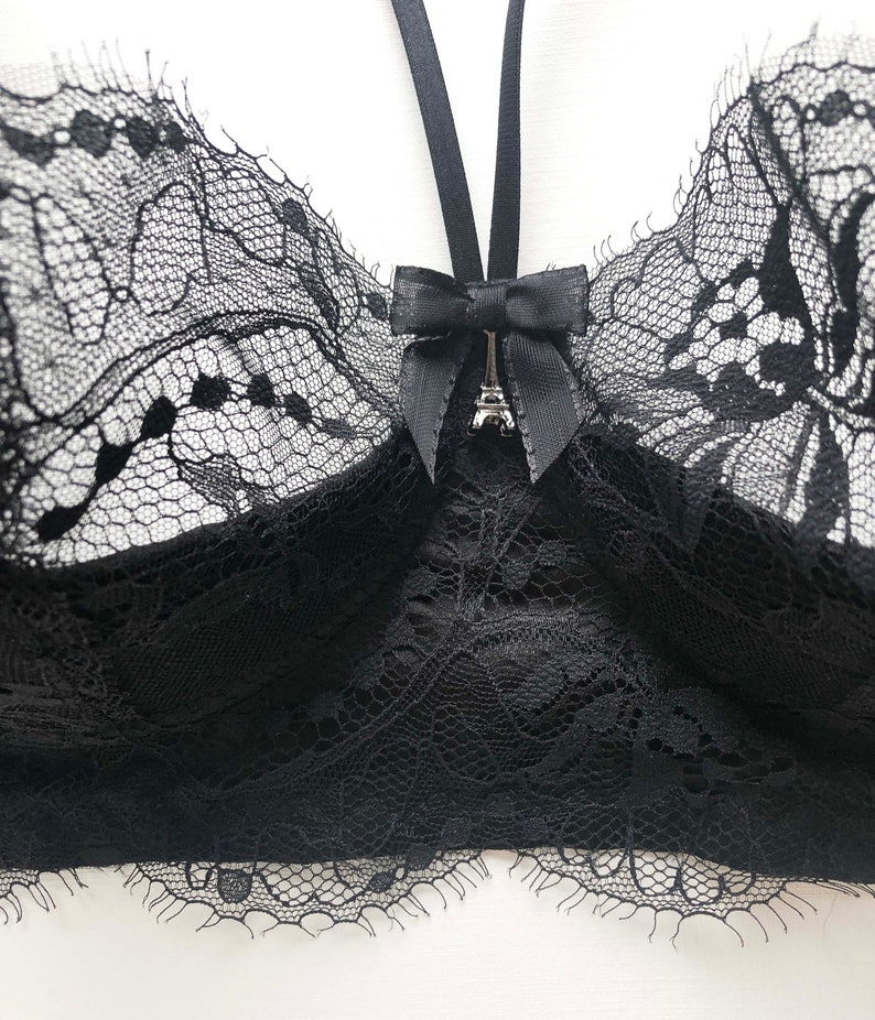 Lace and silk bra silk and black Chantilly Lace