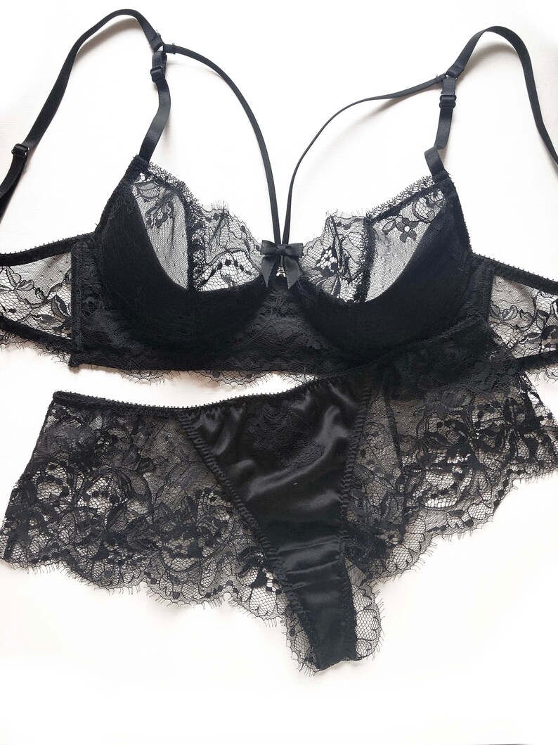 Lace and Silk Bra Silk and Black Chantilly Lace - Etsy