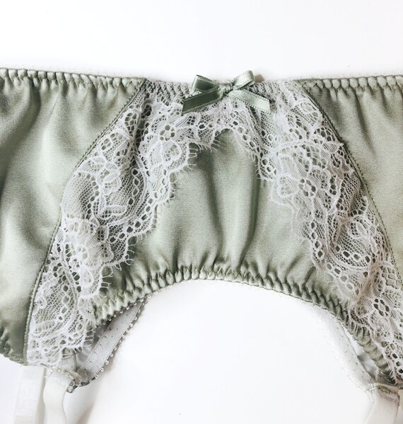 Garter Belt - Green Garter Belt With Ivory Lace - Silk Garter Belt - Silk  Lingerie - Etsy