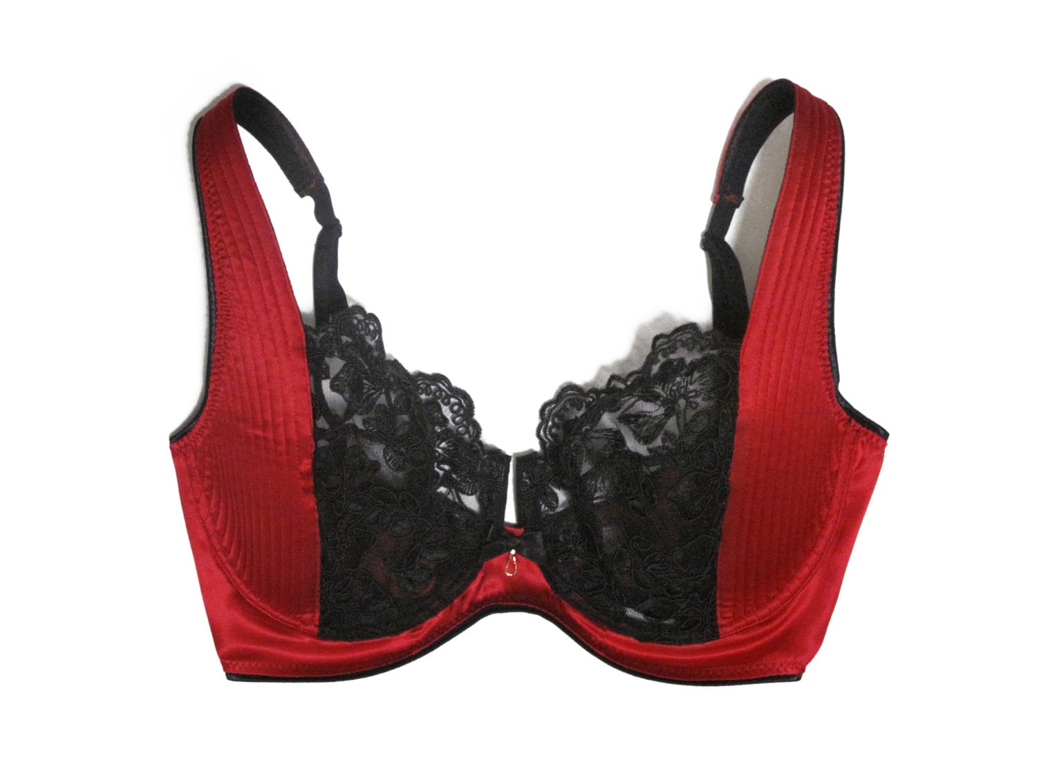 Lace Bra in Red Spandex Silk and Black Calais Lace Perfect for Plus Size -   Canada