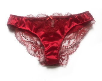 Rote Seide und Spitze Höschen - Rote Spitze Höschen - Spitze Brief - Rote Seide Dessous