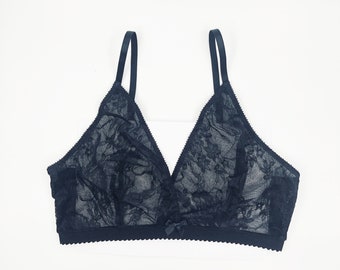 Sheer black lace bralette in comfortable stretch lace