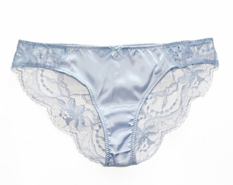 Silk blue panties - Blue lace panties - Lace brief - Lace tanga - Blue lingerie