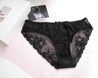 Schwarzes Unterhose aus Seide - Schwarzes Spitzenhose
