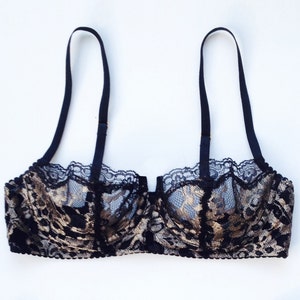 Balconette lace bra in gold and black lace