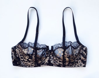 Balconette lace bra in gold and black lace