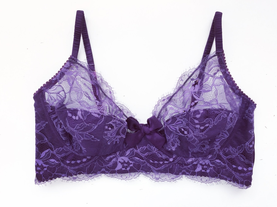 Lace purple bra in silk and Lace Full coverage bra Perfect Etsy