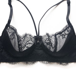 Lace and silk bra, silk and black Chantilly Lace