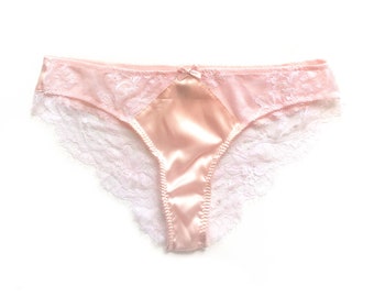 Culotte en soie rose - Culotte en dentelle rose - Slip dentelle - Dentelle tanga - Lingerie rose