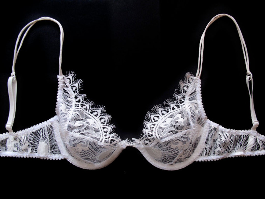 Lace bra - wedding intimates - sheer strappy bra - white sheer bralette