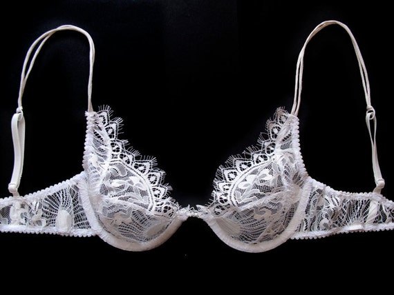 White Lace Bra Lace Bra Wedding Intimates Sheer Strappy Bra White Sheer  Bralette Sexy Sheer Lingerie Sheer Bra 