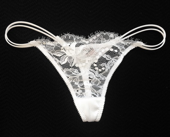 Bridal Panties Lace Thong in White Leavers Lace -  Canada