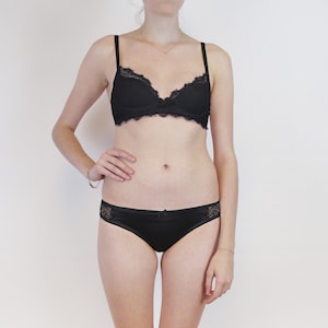 Lace plunge bra and panties in black chantilly lace