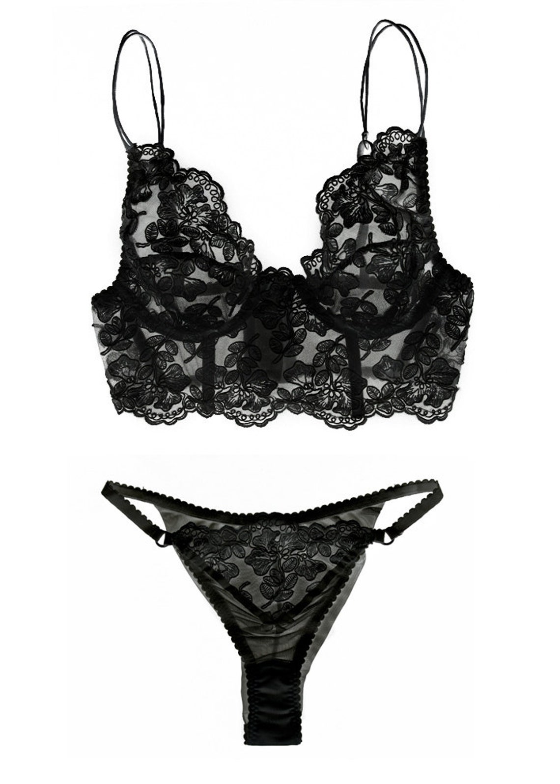 Sexy lingerie set Underbust corset Lingerie set in black | Etsy