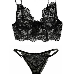 Sexy lingerie set - Underbust corset - Lingerie set in black lace - lace bra top - black set lingerie - sheer lace lingerie