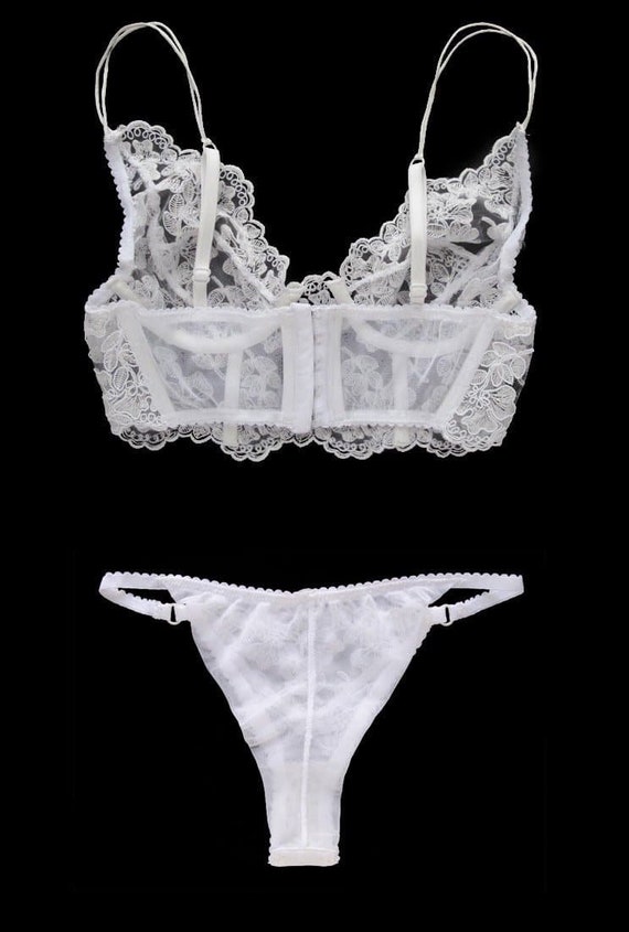 See-through Lingerie Set Bra and Panties in White Calais Lace