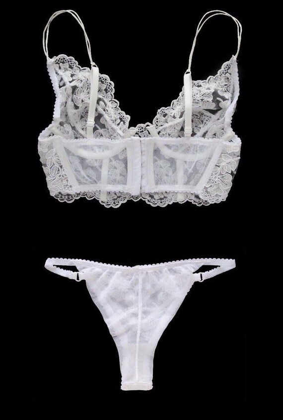 thumbnail image 2 of D.N Goddess Women's Transparent Lace Lingerie Bra And Panty Set – Underwire, Floral Pattern – Sizes 32-38 B/C 2 of 6