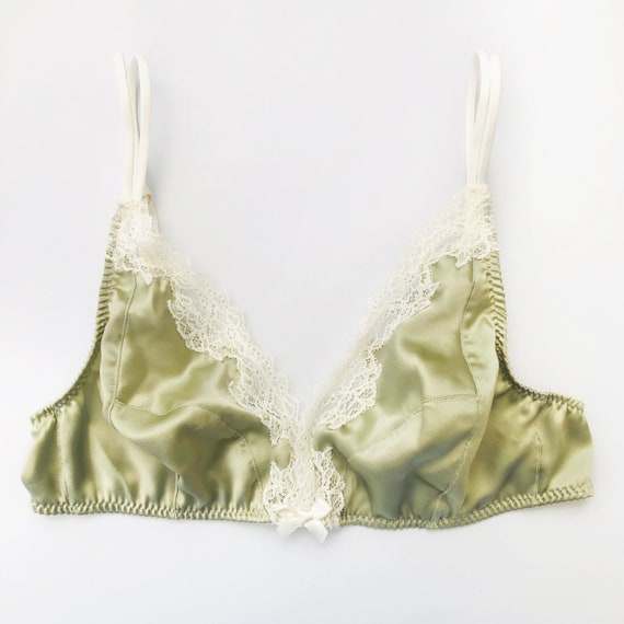 Green Silk Bralette Soft Cup Bralette Stretch Silk Triangle Bra