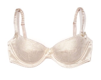 Stretch satin silk plunge bra, slightly padded, covered with lace