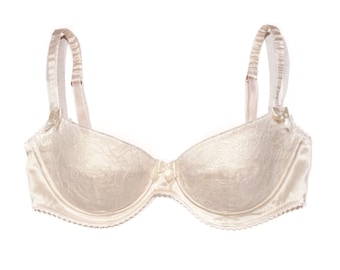 Soutien-gorge baleiné en soie et dentelle blanc cassé