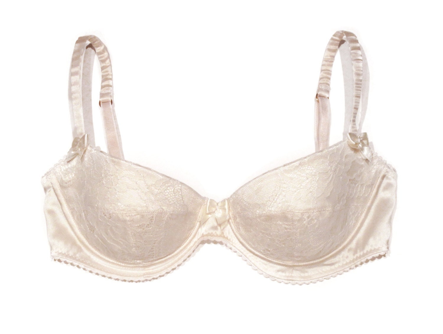 Stretch Satin Silk Plunge Bra, Slightly Padded, Covered With Lace