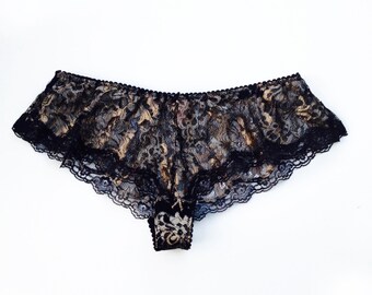 Gold and Black Lace french Knickers