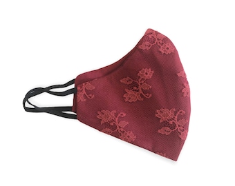 Dark red silk and lace facemask