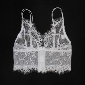 White Lace See-through Sheer Patch Bralette Set