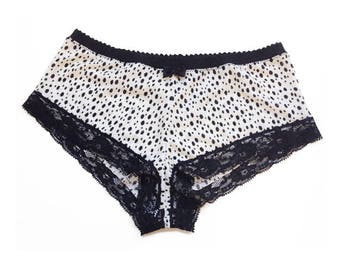 Womens boyshorts - French knickers - white knickers - black knickers - cute lingerie - Printed knickers