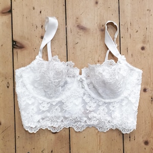 Bridal lace bra in white french calais lace  - longline bralette - soft cup bra - lacy bra - soft bra - lace bras -  lace lingerie bra -