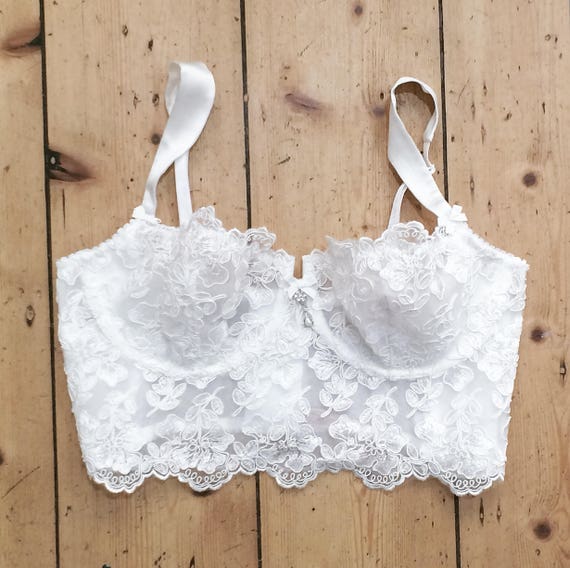 Bridal Lace Bra in White French Calais Lace Longline Bralette Soft