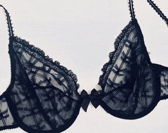 Sheer black lace bra - Soft cup bra - See-through bra - Lace bra