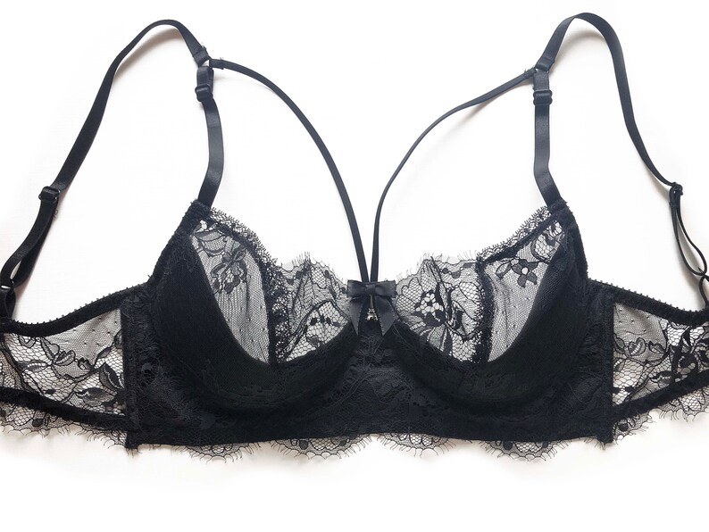 Lace and silk bra silk and black Chantilly Lace