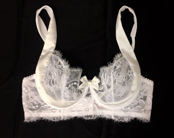 White lace bra - Bridal bra - Lace bra - Silk Lingerie -  White bra - Lace bra in White Chantilly lace and silk