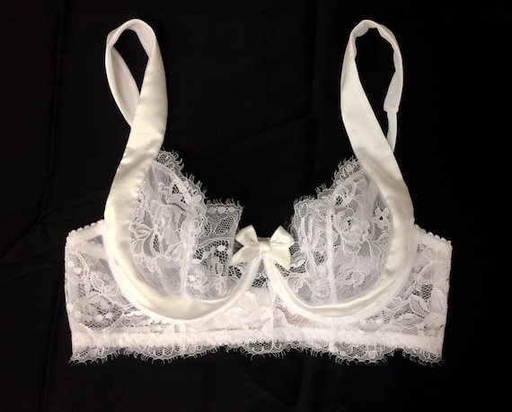 White Lace Bra Bridal Bra Lace Bra Silk Lingerie White Bra Lace Bra in  White Chantilly Lace and Silk 