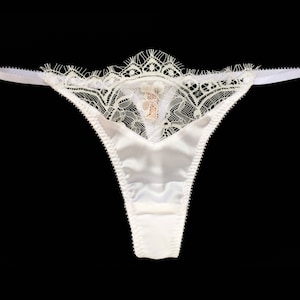 Lace thong - Thong panties - white thong panties - hot panties - gift-for-woman - white knickers - satin panties