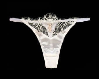 Lace thong - Thong panties - white thong panties - hot panties - gift-for-woman - white knickers - satin panties