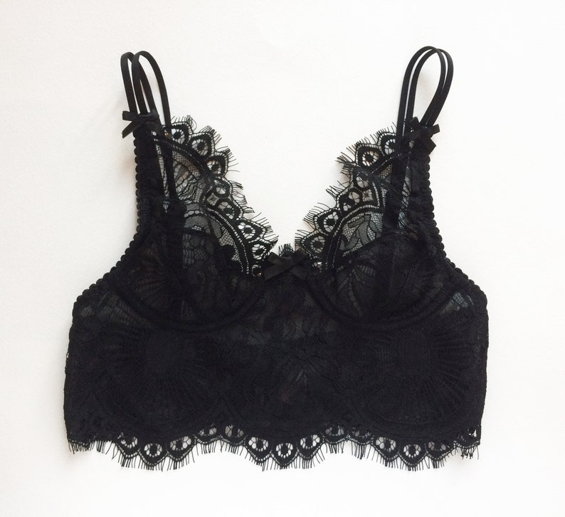 Black Lace Bra in Black French Chantilly Lace Etsy