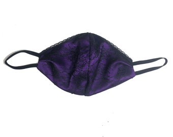 Purple and black facemask in lace and silk