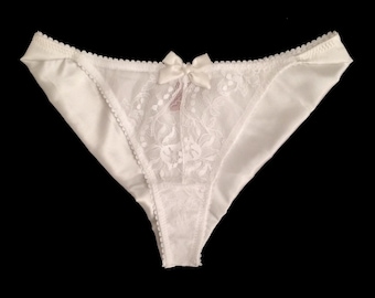 Silk panties in white Lace silk,  Tanga shape