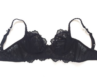 Black lace bra in black french calais lace