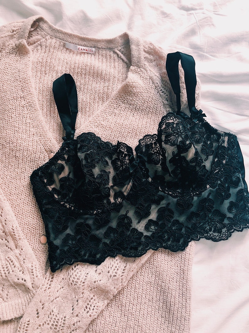 black lace longline bralette