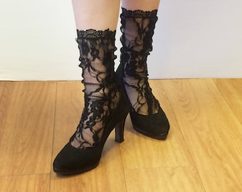 Black fashion socks - Crew socks - Lace socks - Black socks - Novelty socks - Cool socks - Personalized socks  - unique socks