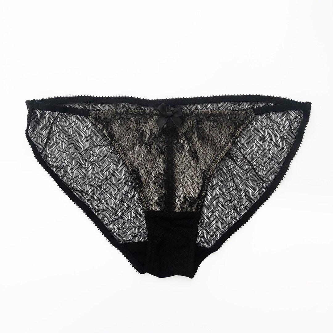 Black Sheer Leavers Lace Panties Etsy