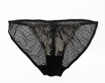 Culotte noire en dentelle Leavers transparente