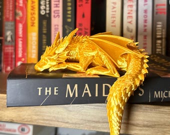 Sleeping Dragon Book Shelf Figurine, Game of Thrones Book Decor, House of the Dragon Gift for Book Lovers, Fantasy Bookshelf Cabinet Accent