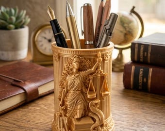 Pen Holder, Pencil Holder, Desk Organizer, Office Accessory, Lady Justice
