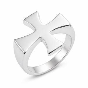 925 Sterling Silver Cross Signet Ring, Handmade Templar Cross Silver Jewelry For Her