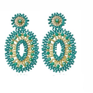 Statement Ohrringe türkis gold | Handgemachte Perlenohrringe | Elegante Boho Ohrringe | Ohrschmuck Damen | Geschenkidee